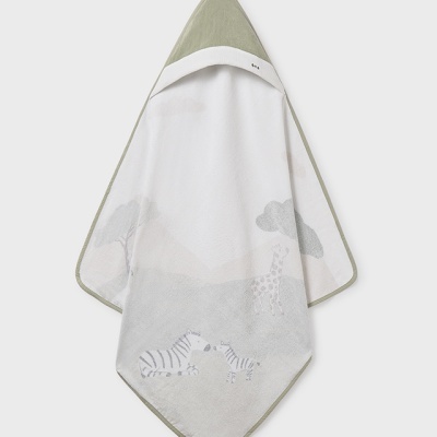 Toalha de banho para bebé com capuz, decorada com zebra e girafa cinza