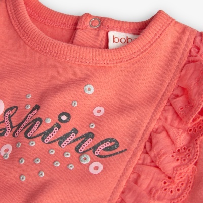 T-shirt coral para bebé com folhos de renda e brilho