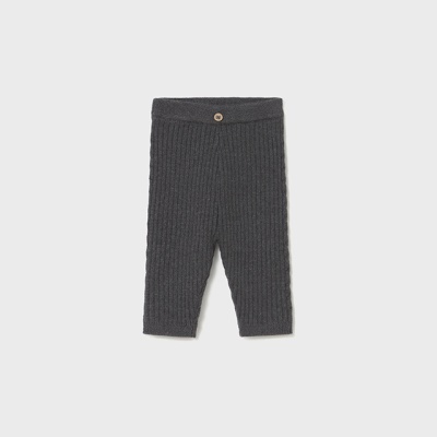 Calças de bebé cinza escuro em malha com padrão e botão