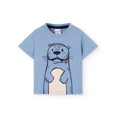 T-shirt azul com estampa de lontra para criança