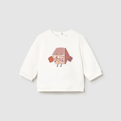 Camisola branca para criança com padrão de pássaro colorido