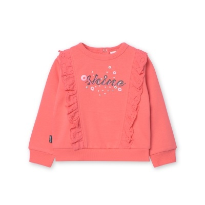 Sweatshirt coral com folhos e bordado 'shine' para criança