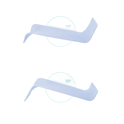 Dois dispositivos plásticos brancos com ângulos indicados de 10° e 30°.