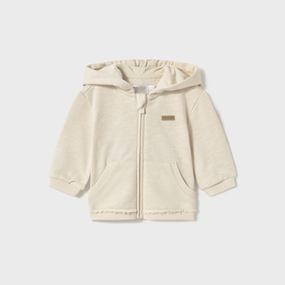 Casaco bege claro com capuz e fecho de correr para criança