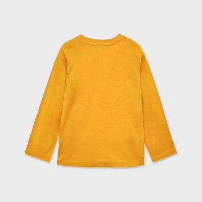 T-shirt infantil amarela de manga comprida vista de costas