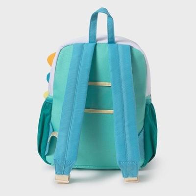 Mochila azul turquesa com alças acolchoadas vista de trás