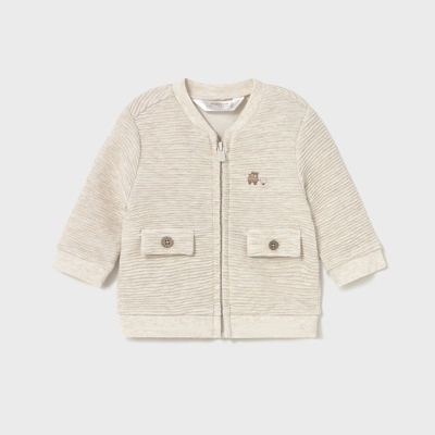 casaco de bebé cinza claro com fecho de correr e bolsos com botão