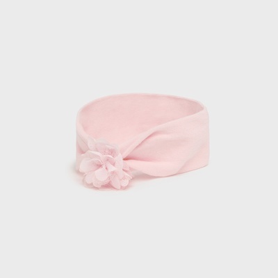 Faixa de cabelo rosa clara com flor decorativa