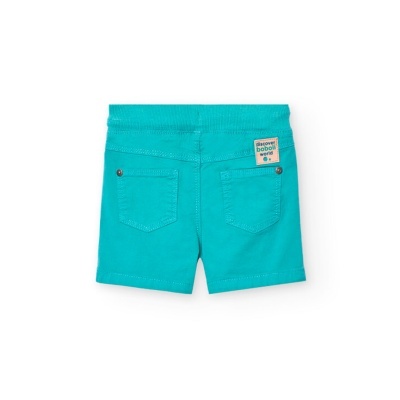 Calções de criança azuis com bolsos e etiqueta