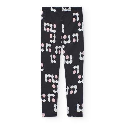 Leggings pretas com padrão branco e rosa para criança
