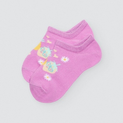 Par de meias invisíveis cor-de-rosa com padrão de corujas e flores