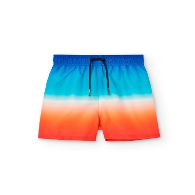 Calções de banho com padrão de cores azul, branco e laranja