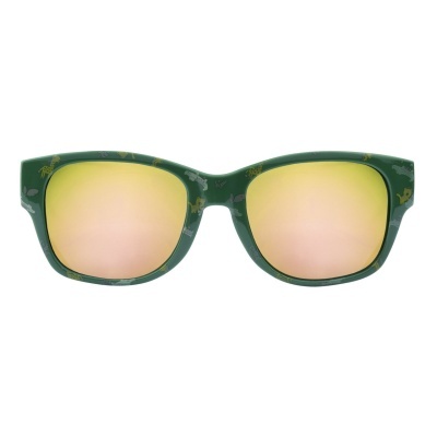 Óculos de sol verdes com lentes espelhadas amarelo-rosadas