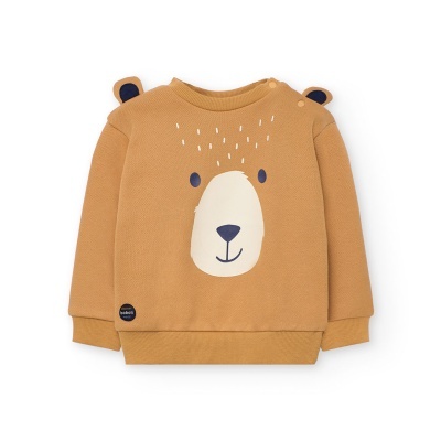 Sweatshirt infantil castanha com estampa de urso e orelhas em relevo