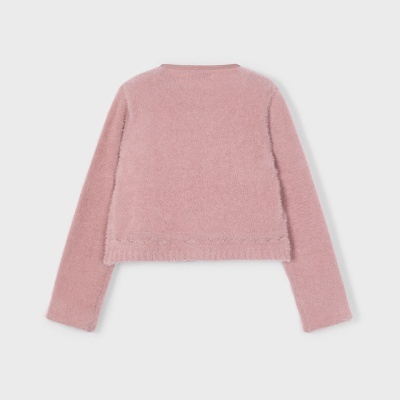 Casaco rosa claro de malha felpuda com mangas compridas