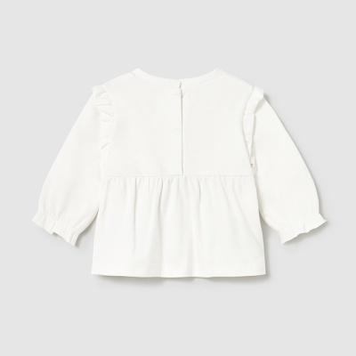 Camisola branca de criança com manga comprida e folhos