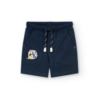 Calções azuis escuros de criança com cordão e estampa 
