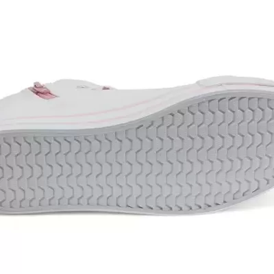 Sola de sapatilha branca com padrão ondulado e detalhes rosa claro