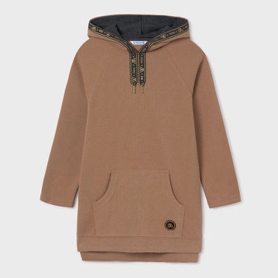 Casaco tipo hoodie castanho claro com capuz preto e bolso à frente