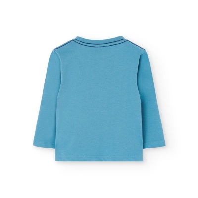 Camisola azul de manga comprida para criança vista de costas