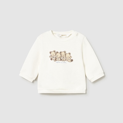 Camisola branca para bebé com desenho de ursos castanhos e texto