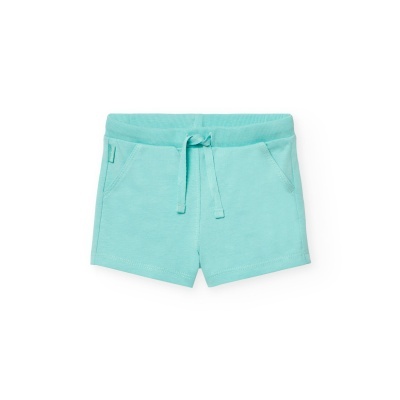 Calções de criança azuis claros com cordão na cintura e bolsos frontais