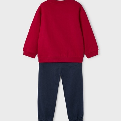 Conjunto de camisola vermelha e calças azuis para criança