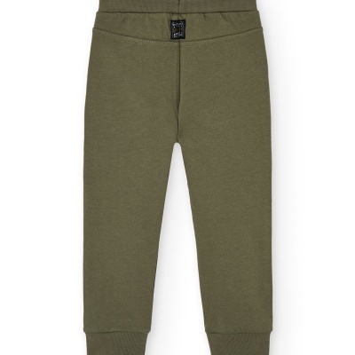 Calças de criança verdes com cós elástico e punhos canelados