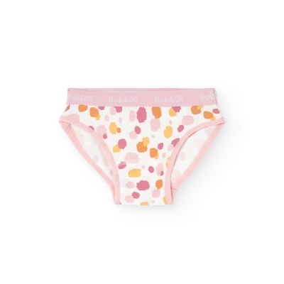 Cuecas para criança com padrão colorido e elástico rosa com texto Boboli