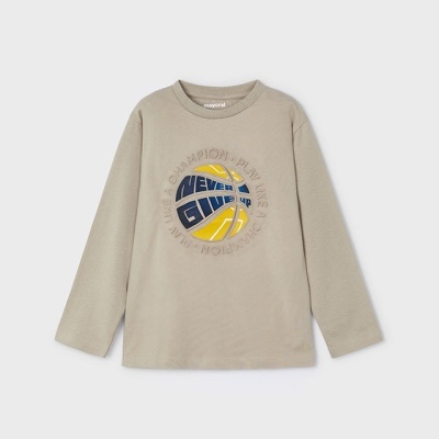 Camisola de criança bege com estampado azul e amarelo