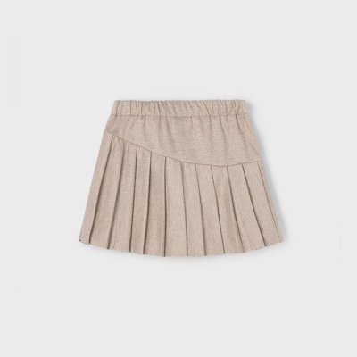 Saia plissada curta bege claro com cintura elástica