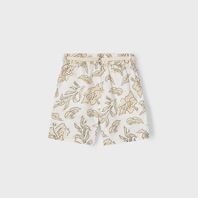 Calções brancos com padrão floral bege e castanho claro