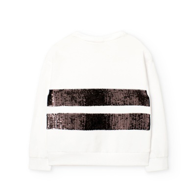 Sweatshirt branca com faixas de lantejoulas pretas