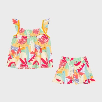 Conjunto infantil colorido com blusa de alças e calção