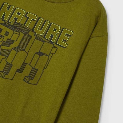 Sweatshirt verde-oliva com estampagem NATURE 93 e gola redonda.