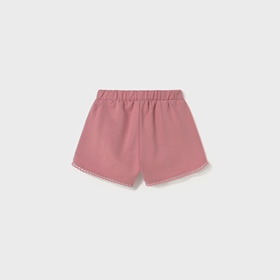 Calções rosa com cós elástico e renda na barra