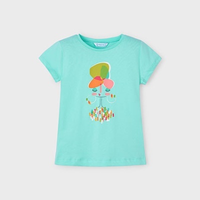 T-shirt infantil verde água com estampa colorida frontal abstrata