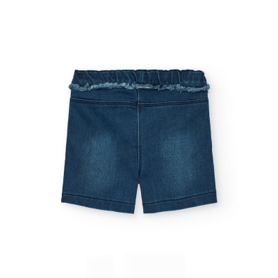 Calções de ganga azul escuro para criança com cintura elástica franzida