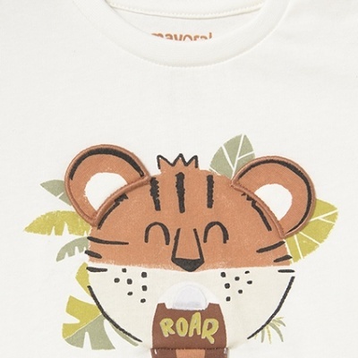 Camisola branca de bebé com estampa de cabeça de tigre e palavra ROAR.