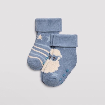 Meias de bebé azuis com ovelha e riscas