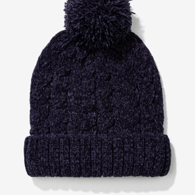 Gorro azul escuro de malha com pompom