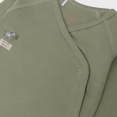 Body verde-oliva para bebé com bordado de zebra e palmeira