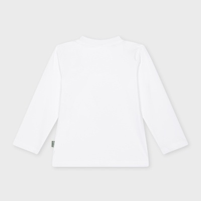 Camisola infantil branca de manga comprida vista pelas costas