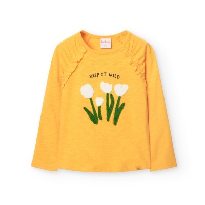 Camisola amarela infantil com flores e texto Keep It Wild