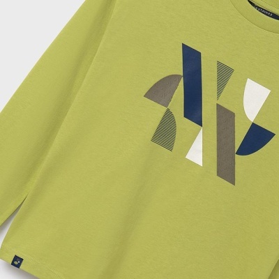 Camisola verde de algodão com estampa geométrica colorida