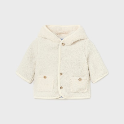 Casaco de criança branco com capuz e botões
