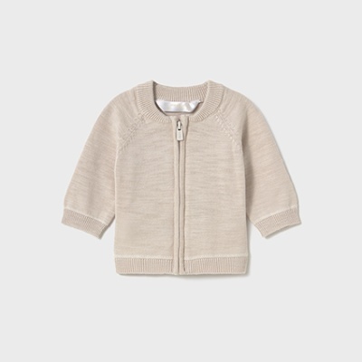 Casaco de malha bege claro para bebé com fecho de correr