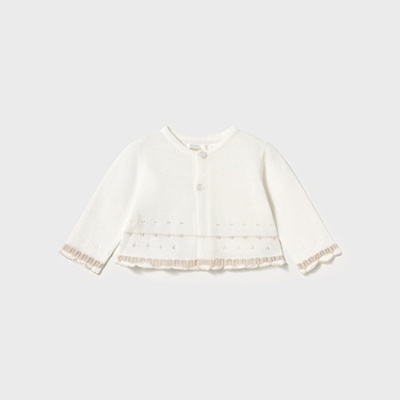 Cardigan de criança branco com botões e detalhes bordados/bege