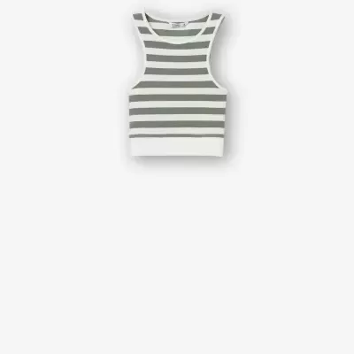 Top cropped de malha com riscas cinza e branco