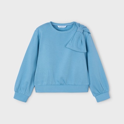 Sweatshirt azul claro de manga comprida com laço no ombro